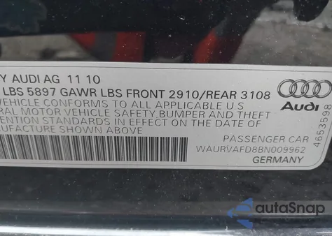 2011 Audi A8 L 4.2 from USA, damaged, VIN WAURVAFD8BN009962